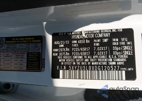 2013 Hyundai Santa Fe Sport z USA, uszkodzony, nr VIN 5XYZU3LBXDG120527